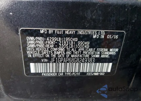 2016 Subaru Impreza Sport Premium из США, поврежденный, VIN JF1GPAP68G8249383